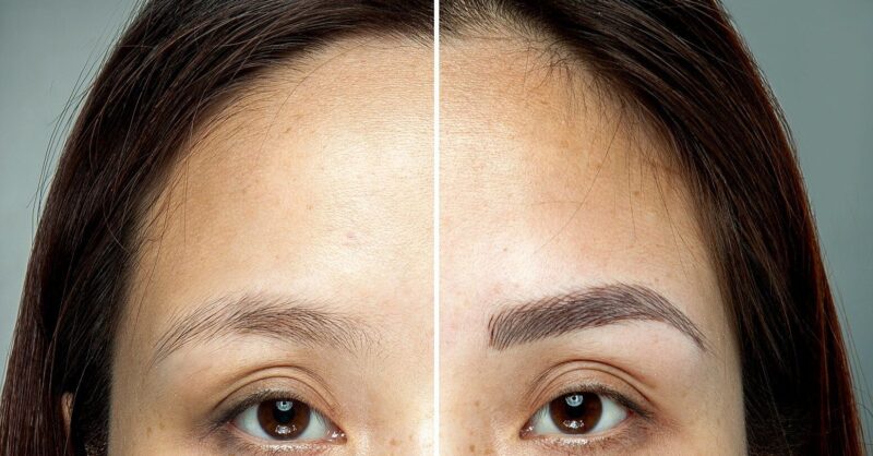 Comparison of natural eyebrows and microbladed eyebrows.