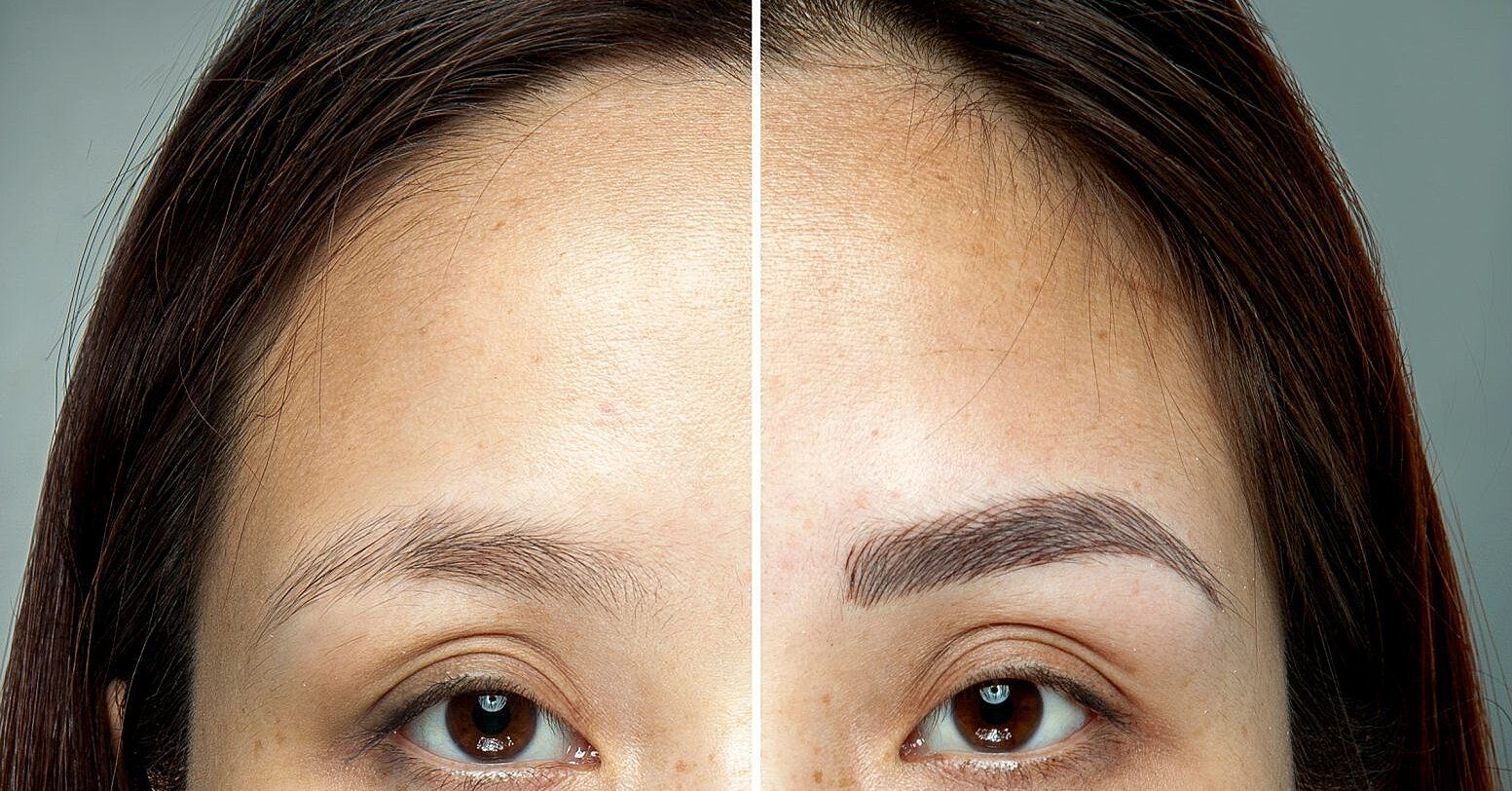 Comparison of natural eyebrows and microbladed eyebrows.