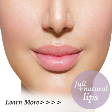 A close up of a woman's lips with the text showcasing full natural lips enhanced through Permanent Makeup.