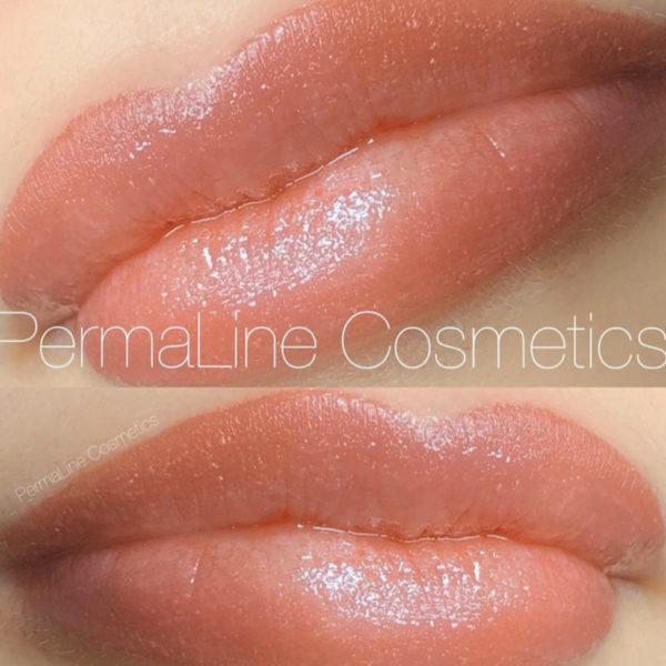 A close up of a woman's lips with the words permaline cosmetics.