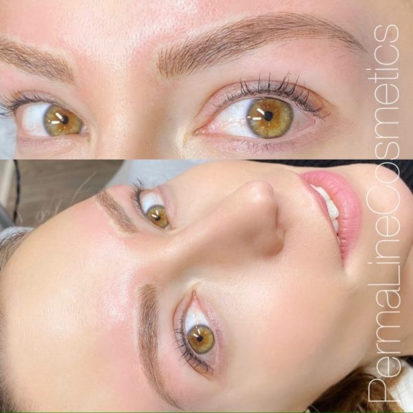 A woman's eyebrows before and after treatment.