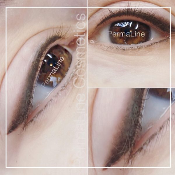 A photo of a woman's eye with lashes and eyeliner.