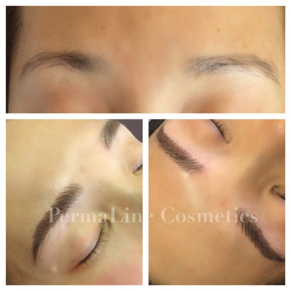 A woman's eyebrows before and after treatment.