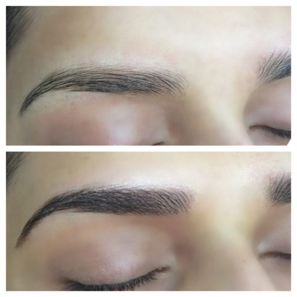 A woman's eyebrows before and after treatment.