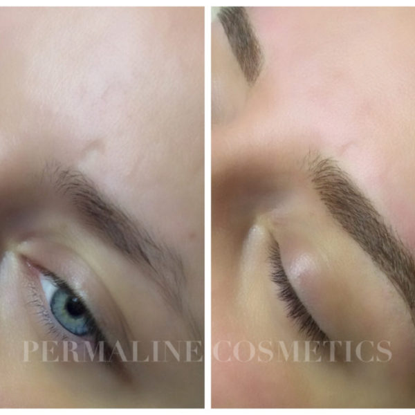 A woman's eyebrows before and after treatment.