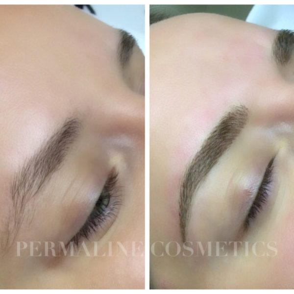 A woman's eyebrows before and after treatment.
