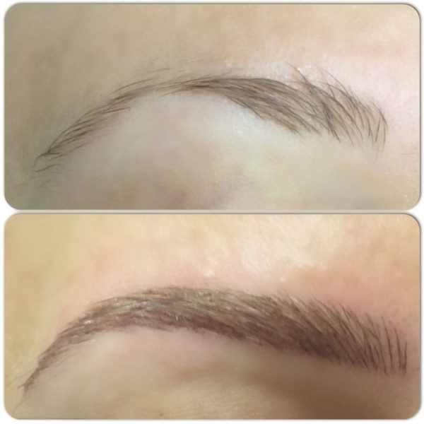 A woman's eyebrows before and after treatment.