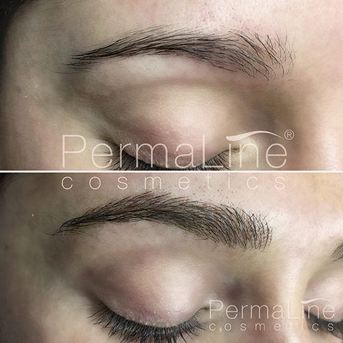 Check out this woman's eyebrows before and after receiving microblading treatment in NYC.