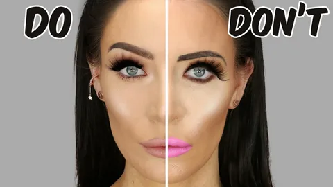 A woman's face with makeup on one side and without makeup on the other side.