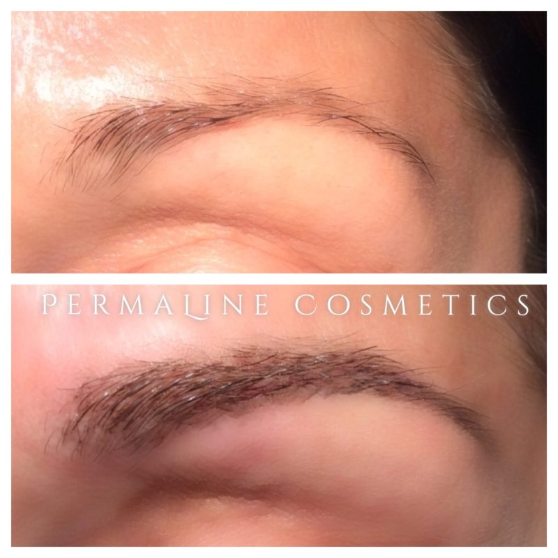 A woman's eyebrows before and after treatment.